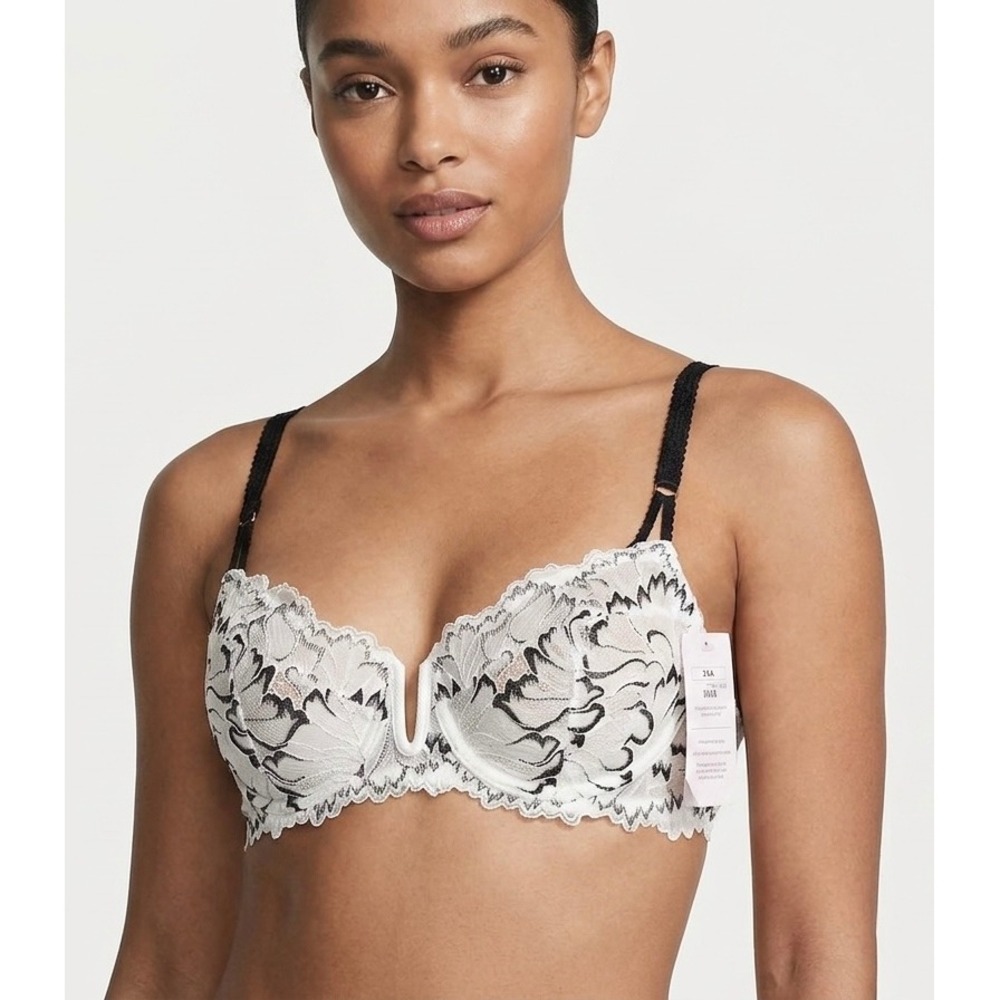 Auden 34A Unlined Balconette Underwire Bra Womens White Black Lace NWT